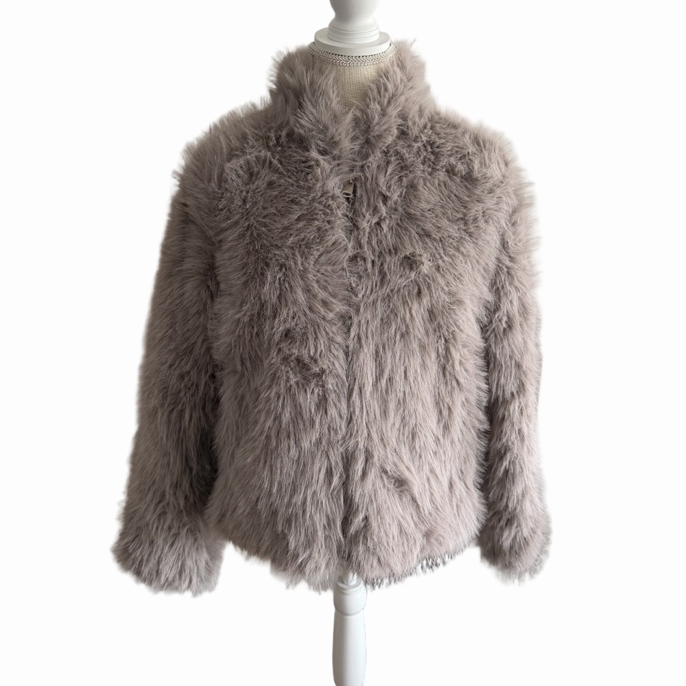 Women's Shaggy Tan Gray Faux Fur Zip Up Jacket Size Large #2602045